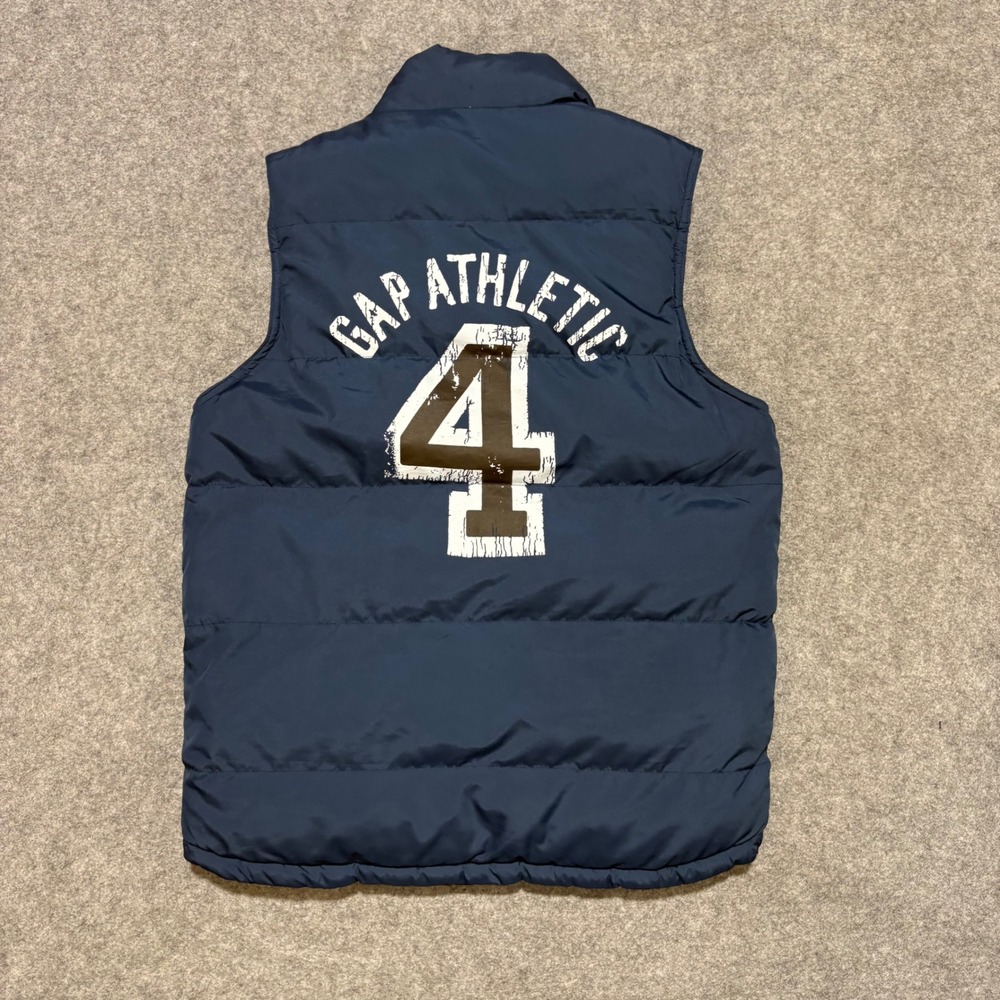 Gap Kids Athletic Puffer Vest Navy Blue Varsity Graphic Size Large 10